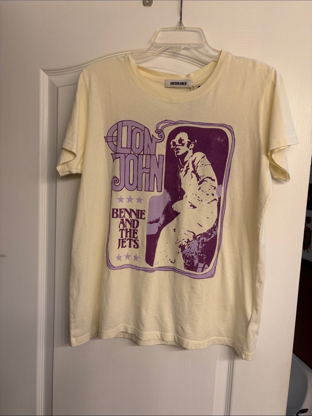 Daydreamer Elton John Cream Tee with Purple Graphic